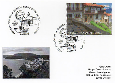 tarjeta, matasellos, Lastres, sello, Pueblos con encanto