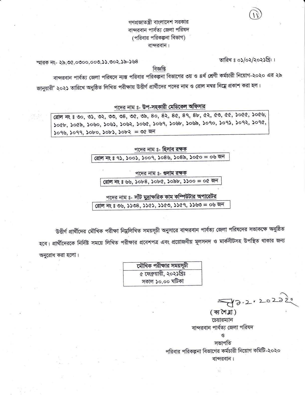 পরিবার পরিকল্পনা বিভাগের জনবল নিয়োগের লিখিত পরীক্ষার ফলাফল প্রকাশ