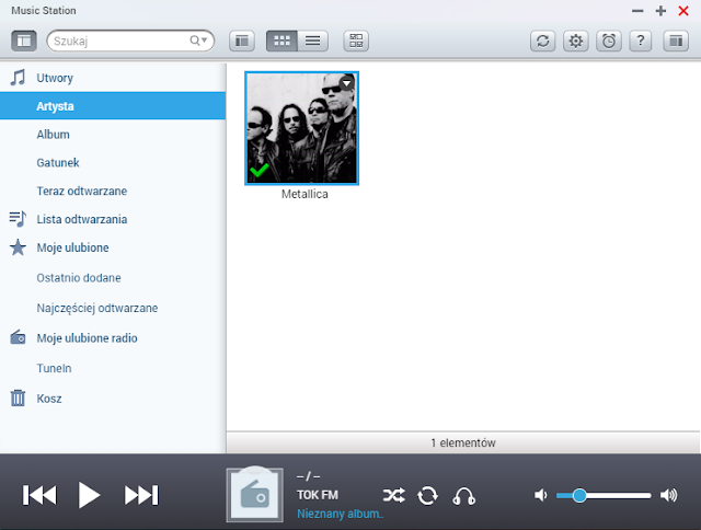 Music Station z wyświetlaniem muzyki sklasyfikowanej wg artystów