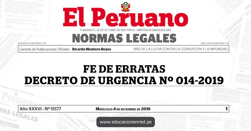 DECRETO DE URGENCIA Nº 014-2019 - FE DE ERRATAS