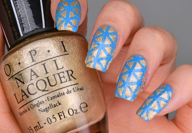 Blue and Gold Triangle Nail Art