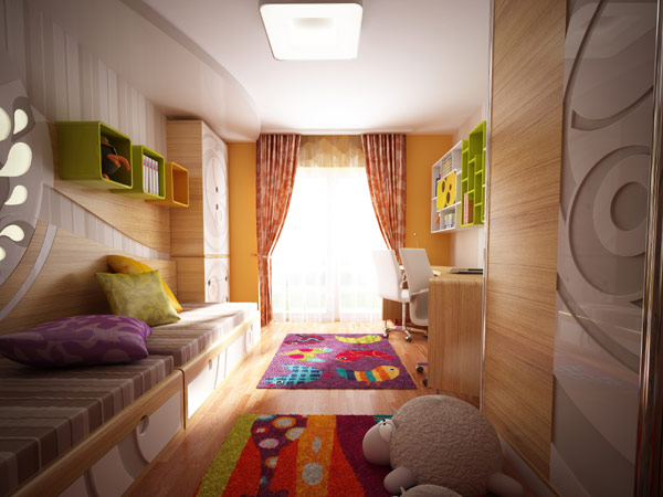 Kids bedroom design look with bright color colored textures