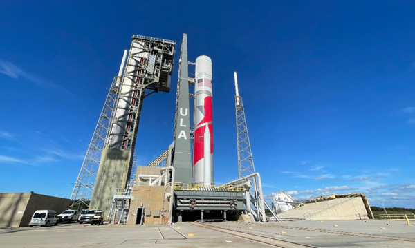 The Vulcan Centaur rocket, minus the payload fairing that will carry Astrobotic's Peregrine lunar lander for launch, stands tall at Cape Canaveral Space Force Station's SLC-41 pad in Florida...prior to Vulcan Centaur's first Wet Dress Rehearsal on December 8, 2023.