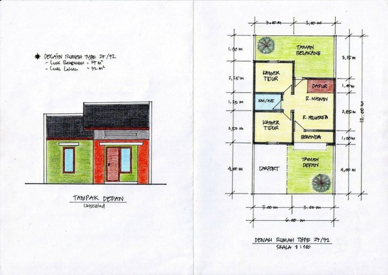 denah rumah ukuran 6x12 m2 kreatif