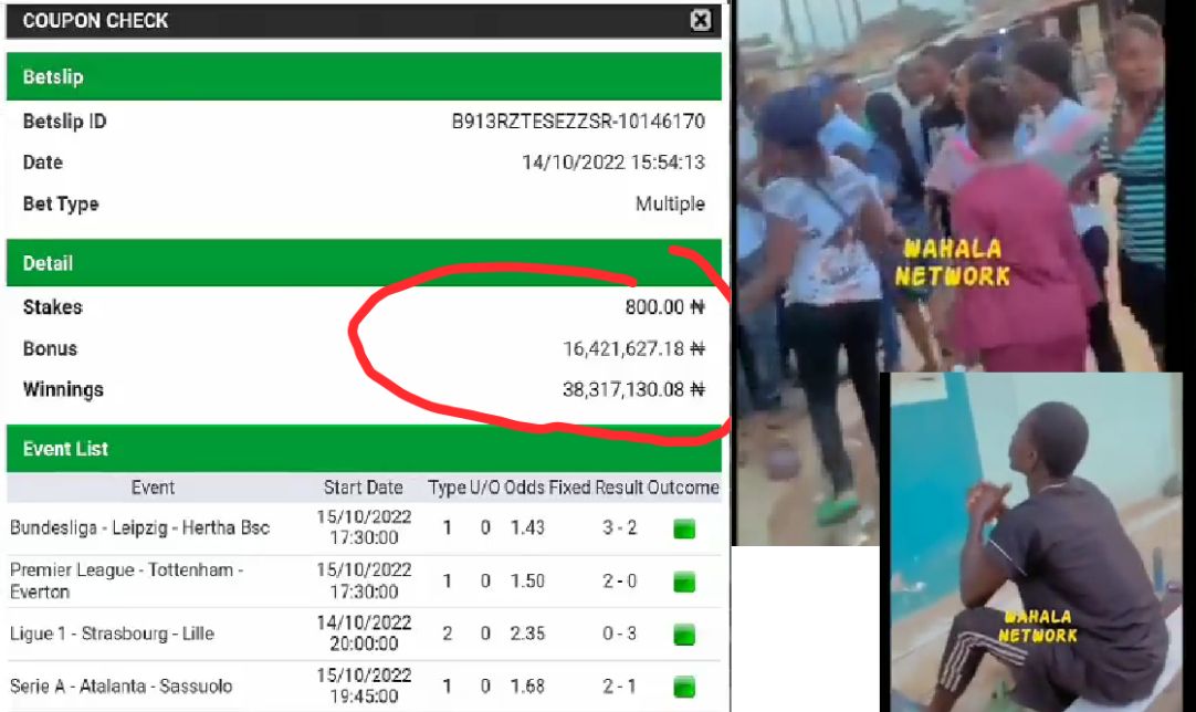 Sport Betting: A Nigerian Man Wins N38 Million With Just N800