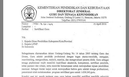 Surat Edaran Tentang Sertifikasi Guru Tahun 2016