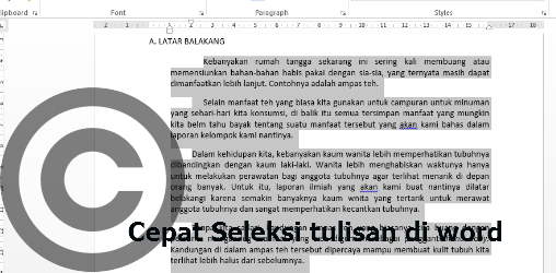 Trik mudah seleksi teks dengan cepat di word