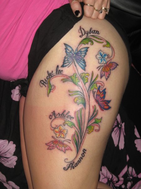 butterfly & flowers tattoo on