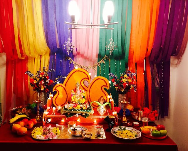 Ganesh Chaturthi Puja Decoration at Home or Office Images