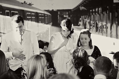 bride and groom talking to guests at tables at St Chads place wedding