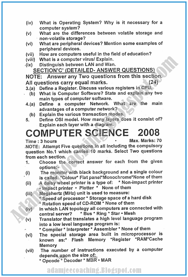 Computer-science-2009-past-year-paper-class-XI