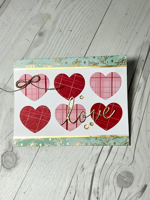 Vaentine card using Real Red and Flirty Flamingo die cut hearts from the Most Adored Dies and gold accessories and accents