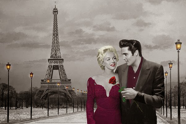 Poster Elvis Presley y Marilyn Monroe en París