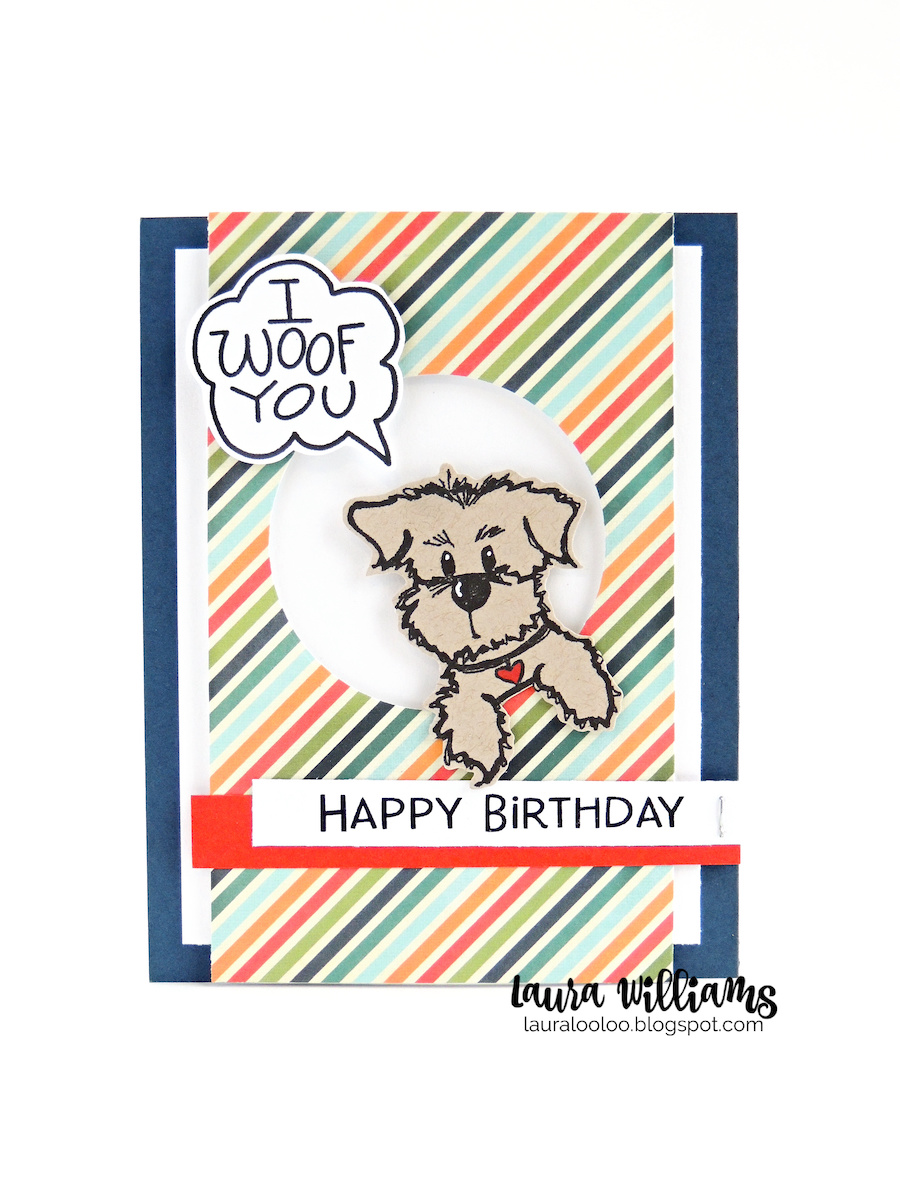 I Woof You! Happy Birthday! Check out this cute handmade birthday card with a dog peeking through the die cut circle! And that sentiment? Adorable! Visit my blog to see more dog themed handmade card ideas with rubber stamps from Impression Obsession.