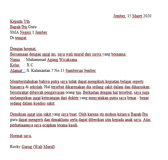 Contoh Surat Izin Sakit Demam (via: kudupinter.com)