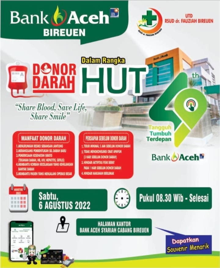 Peringati HUT ke-49, Bank Aceh Syariah Cabang Bireuen Gelar Donor Darah