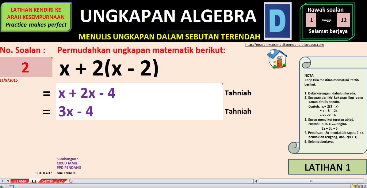 Soalan Matematik Persamaan Linear Tingkatan 1 - Kuora q