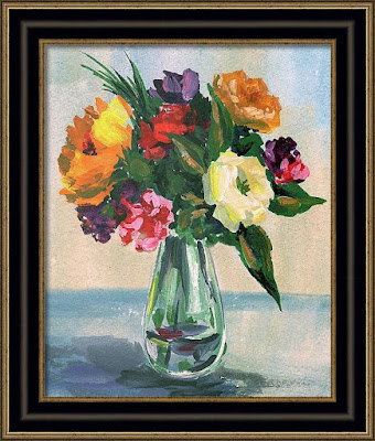 Impressionistic Flowers Bouquet In vase by Irina Sztukowski