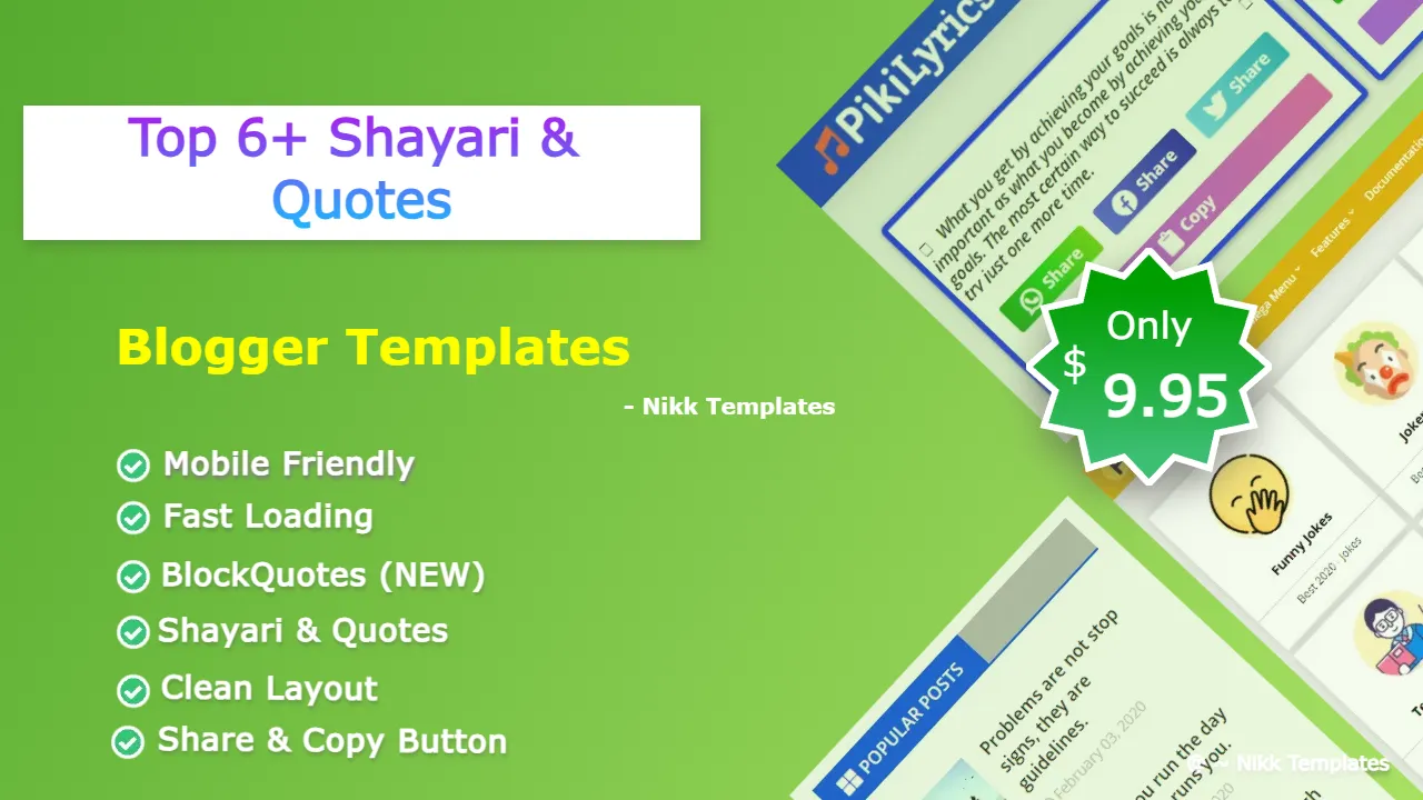 Top 6+ Shayari Blogger Templates | Blogger Templates for Caption & Quotes Website 2023