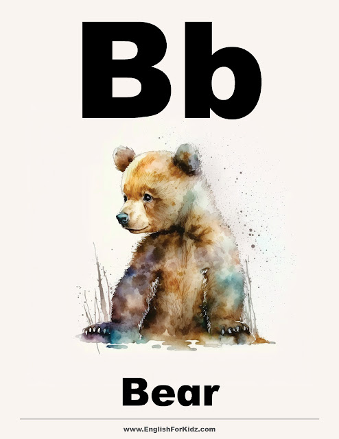 Animal alphabet - letter b - bear - printable ABC