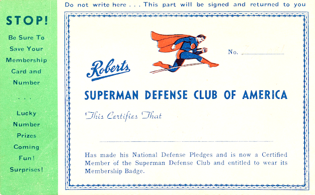 1942 Roberts Dairy - Superman Defense Club of America