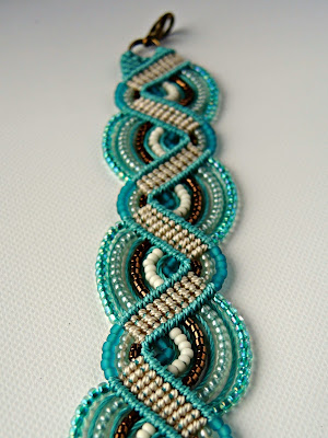 Teal micro macrame bracelet by Sherri Stokey.