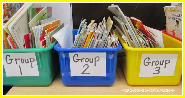 photo of: Book Bins in Kindergarten, Organized for Group Use