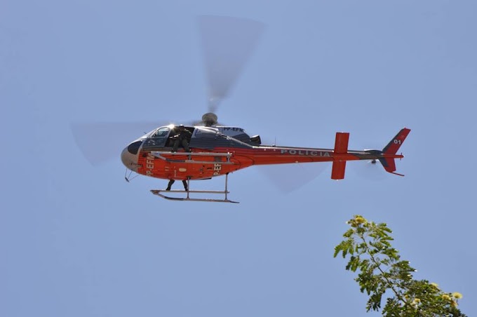 Mucambo-CE: Com policiamento reforçado, helicóptero da polícia sobrevoa a cidade 