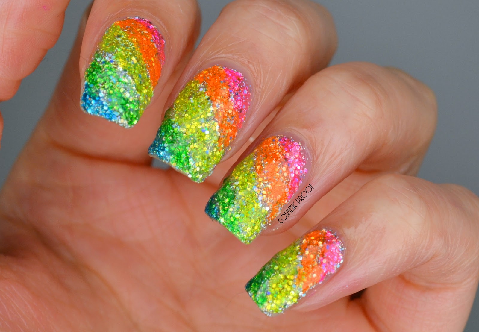 NAILS, Rainbow Glitter Highlighter Nails