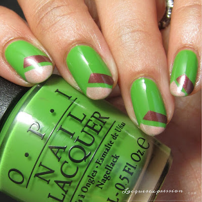  nail art with pantone color of the year Greenery paired with warm and neutral tones