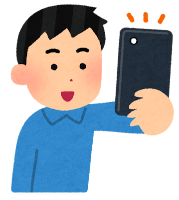 スマホで撮影する人のイラスト（男性）