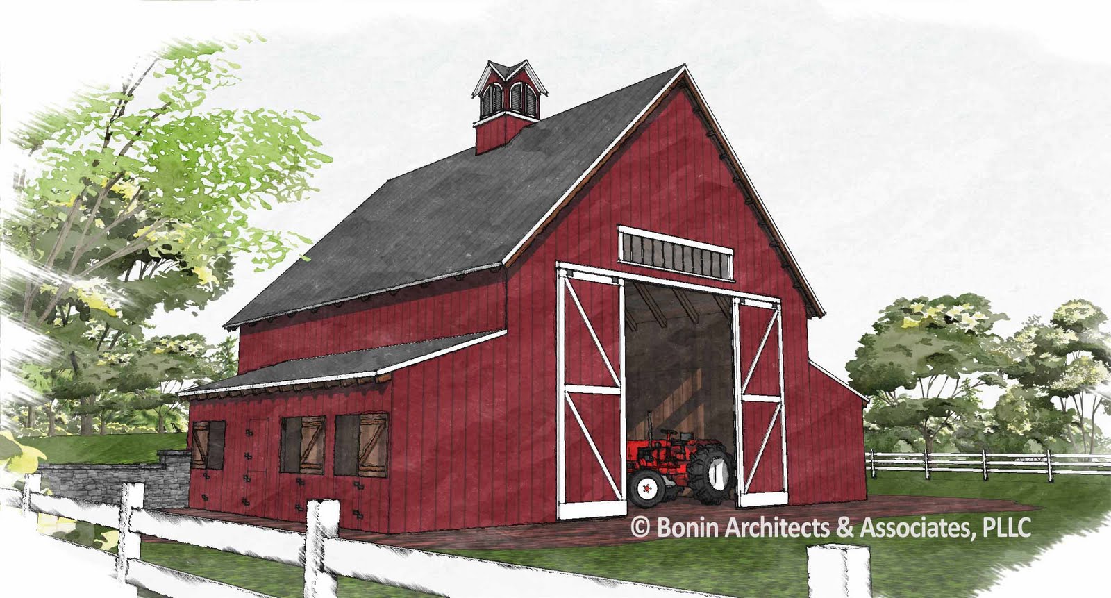 Here is the preliminary design for the barn, which will house a few 