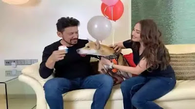 Madhuri Dixit celebrating Husband birthday and her dog gone crazy for cake
