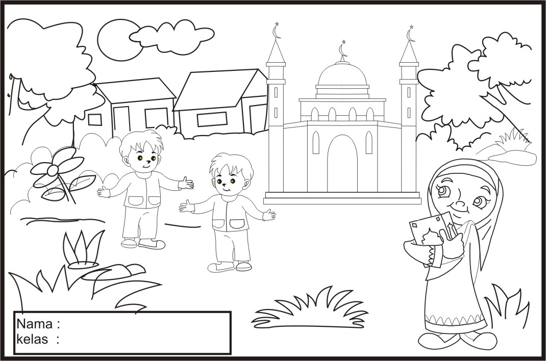  Gambar  Mewarnai  Gambar  Sketsa Kartun Anak Muslimah 14 