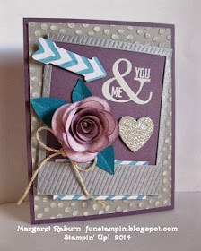 Fun Stampin with Margaret!  Perfect Pennants set.  Hearts a Flutter and On Film Framelits, Spiral Flower Die.  More info on my blog.
