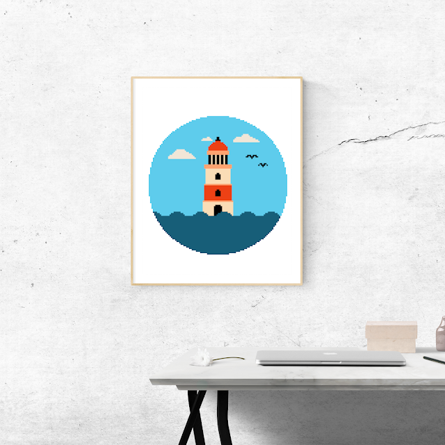 Lighthouse Landscape Cross Stitch Pattern Lighthouse Landscape Cross Stitch Pattern
