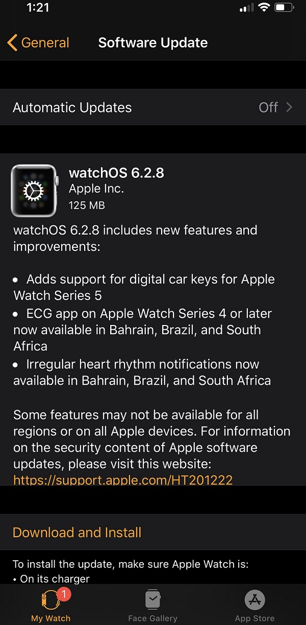watchOS 6.2.8 Features Changelog