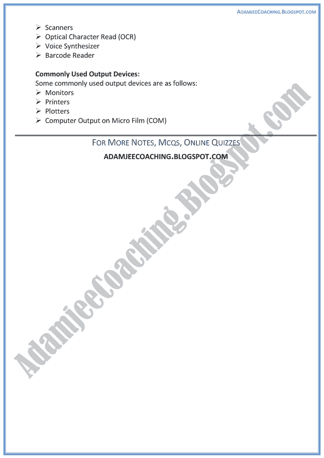 Input-Output-Devices-Short-Question-Answers-Computer-IX