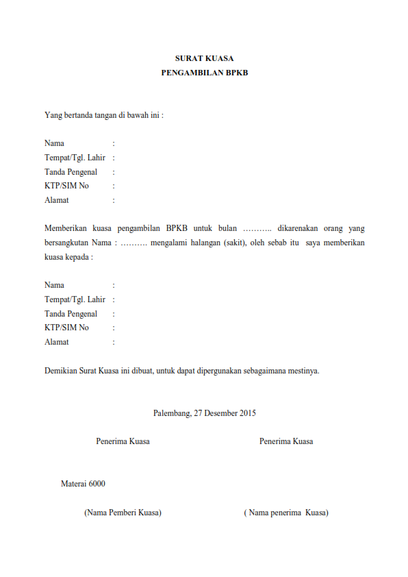 Contoh Surat Kuasa Full Block Style - Tempat Yes