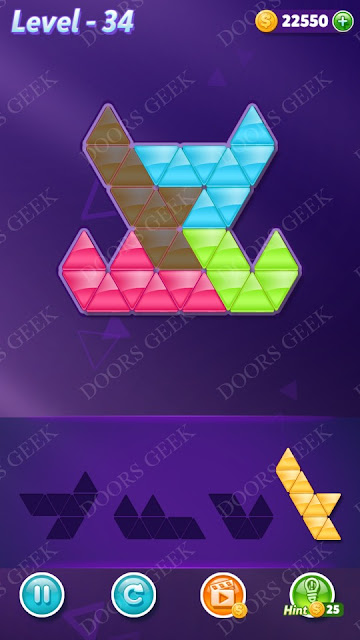 Block! Triangle Puzzle Novice Level 34 Solution, Cheats, Walkthrough for Android, iPhone, iPad and iPod