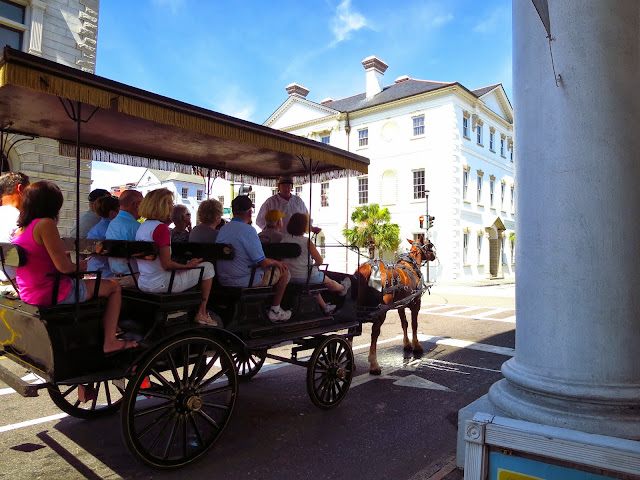 Tourists on a horse drawn carriage in Charleston, South Carolina