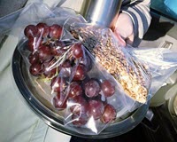 Bacon Deviled Eggs, Red Grapes, and Sunflower Seeds