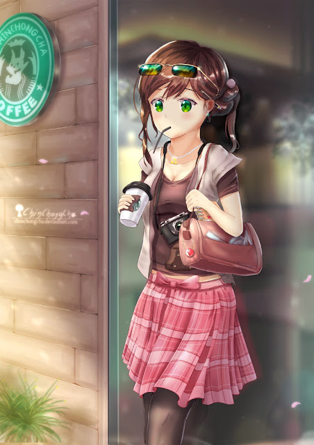 Anime girls with Starbucks | Animoe
