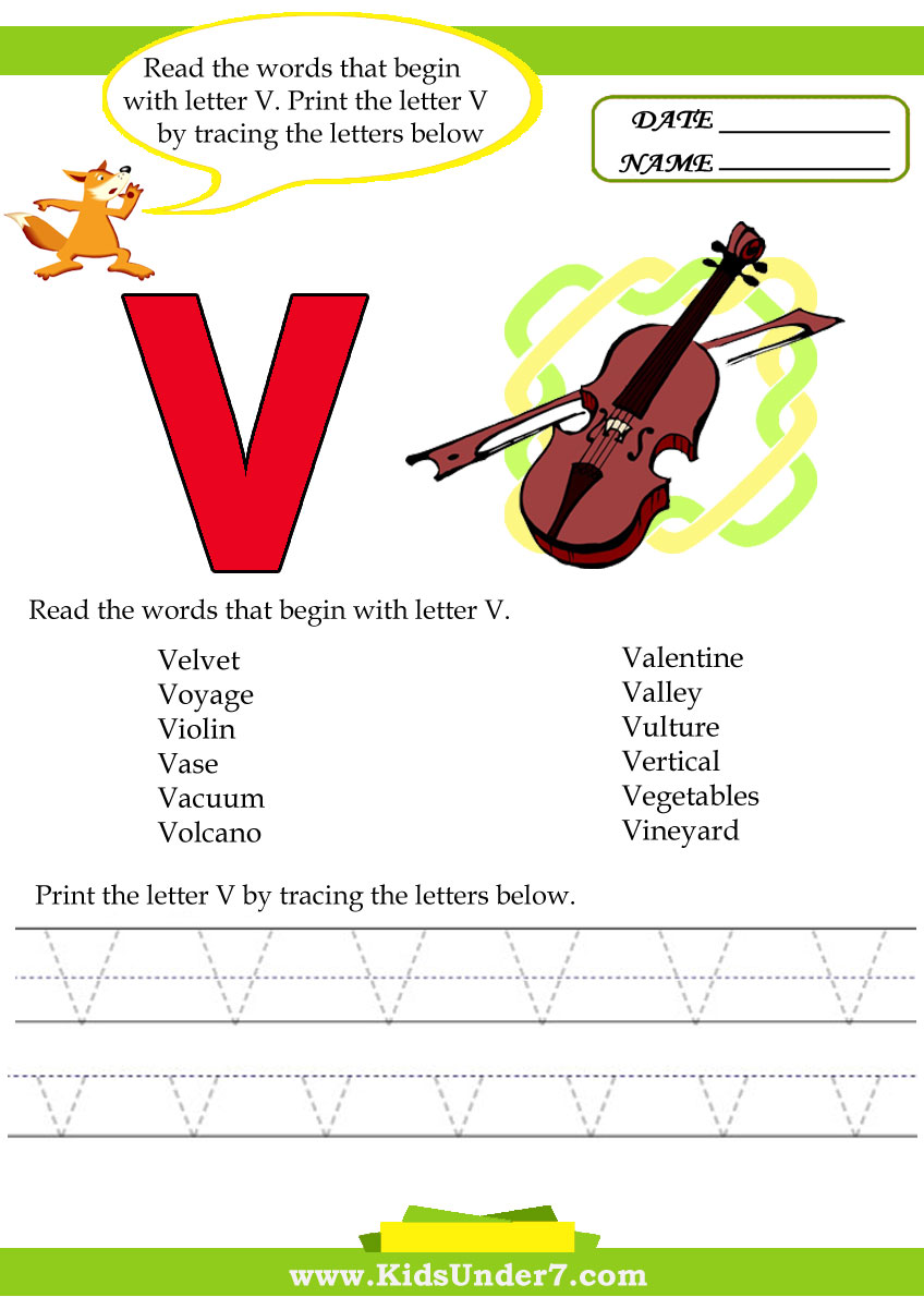 Kids Under 7 Alphabet Worksheets Trace And Print Letter V