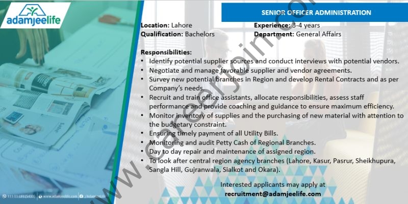 Adamjee Life Insurance Co Ltd Job Opportunities 2022 Latest Advertisement