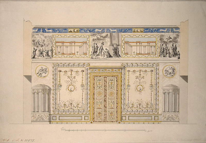 Elevation of a Doorway Wall, Lyons Drawing-Room, Catherine Palace at Tsarskoye Selo by Charles Cameron - Architecture Drawings from Hermitage Museum