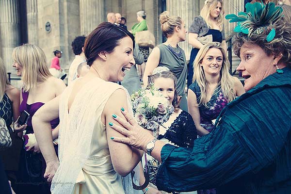 guest congratulating bride after ceremony at Marylebone Town Hall wedding