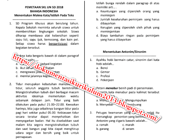 Materi, Soal dan Pembahasan USBN SD/MI Bahasa Indonesia Tahun 2018-2019