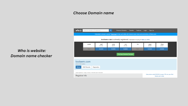 Choose domain name: Who is website, checker domain name