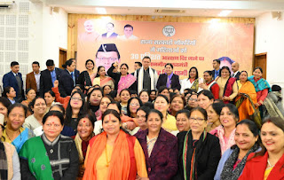 CM Dhaami with women BJP cell uttarakhand